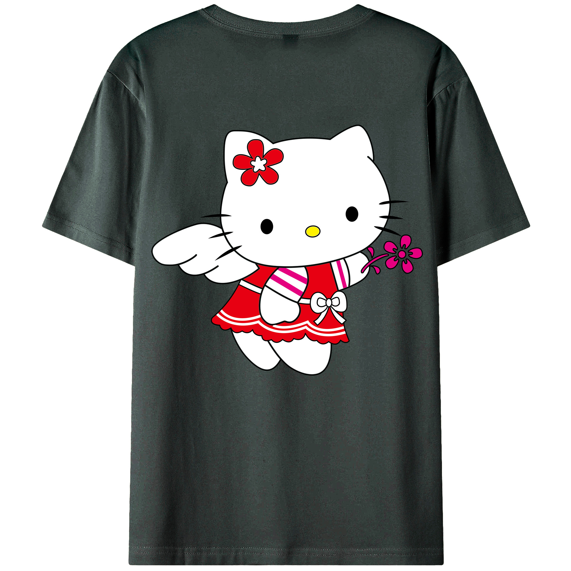 （画像用） Hello Kitty ハローキティ 綿100％ メンズ半袖Tシャツ（バックプリント） 通気性